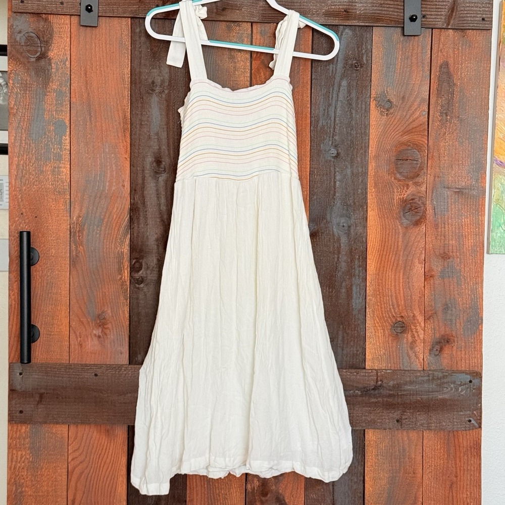 LC Lauren Conrad Rainbow Smocked Tie Shoulder A Line Midi‎ Dress M